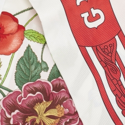 Pre Owned Gucci White Flora Ponty Printed Silk Maxi Bandeau Scarf