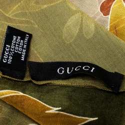 Pre Owned Gucci Green Autumn Leaves and Floral Print Cotton Scarf