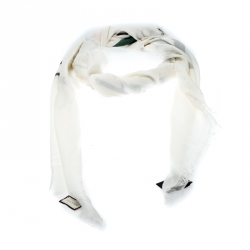 Pre Owned وشاح غوتشي تومورو إز ناو يسترداي مطبوع شعار الماركة مودال و حرير أبيض