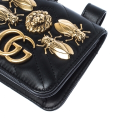 Pre Owned Gucci Black GG Marmont Matelasse Leather Animal Stud Belt Accessory