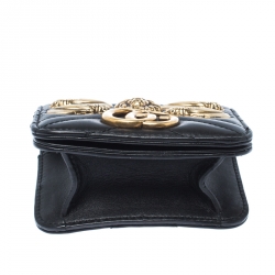 Pre Owned Gucci Black GG Marmont Matelasse Leather Animal Stud Belt Accessory