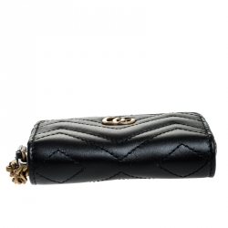 Pre Owned Gucci Black Matelasse Leather GG Marmont Key Case