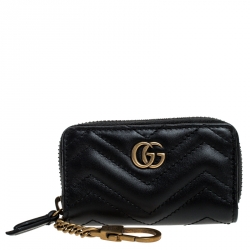 Pre Owned Gucci Black Matelasse Leather GG Marmont Key Case