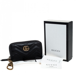 Pre Owned Gucci Black Matelasse Leather GG Marmont Key Case