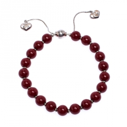 Pre Owned سوار غوتشي قابل للضبط فضة خرزات خشبية أحمر