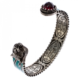 Pre Owned سوار غوتشي مفتوح فضة ايناميل أيقونة قلب Garden Feline