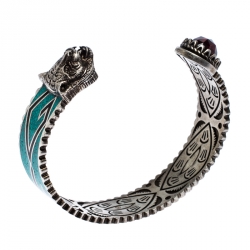 Pre Owned سوار غوتشي مفتوح فضة ايناميل أيقونة قلب Garden Feline