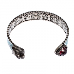 Pre Owned سوار غوتشي مفتوح فضة ايناميل أيقونة قلب Garden Feline