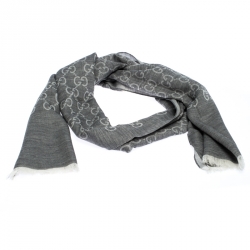 Pre Owned وشاح غوتشي صوف جاكار غوتشيسيما و حرير رصاصي 