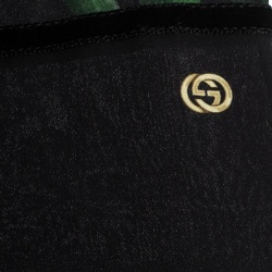 مملوكة مسبقًا Gucci Black Vanily Iris Print Fringed Silk Georgette Scarf
