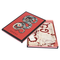Pre Owned Gucci Cream and Red GG Ghost Print Modal & Silk Blend Scarf 