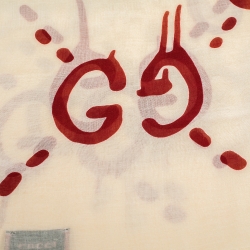 Pre Owned Gucci Cream and Red GG Ghost Print Modal & Silk Blend Scarf 