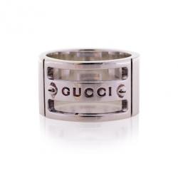 Pre Owned Gucci Silver Band Cutout Ring Size 53