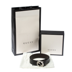 مملوكة مسبقًا Gucci Black/Brown Guccissima Leather Interlocking G Buckle Belt 85CM