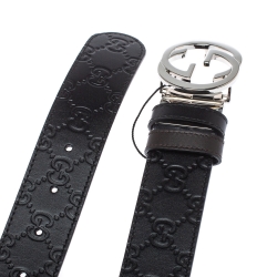 مملوكة مسبقًا Gucci Black/Brown Guccissima Leather Interlocking G Buckle Belt 85CM