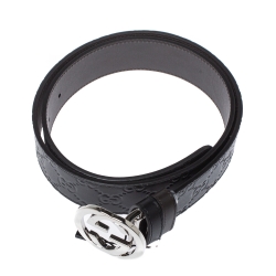 مملوكة مسبقًا Gucci Black/Brown Guccissima Leather Interlocking G Buckle Belt 85CM