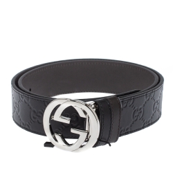 مملوكة مسبقًا Gucci Black/Brown Guccissima Leather Interlocking G Buckle Belt 85CM