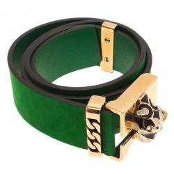 Pre Owned حزام غوتشي إبزيم نمر جلد مدبوغ أخضر 90 سم