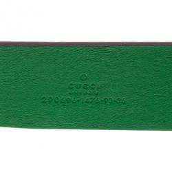 Pre Owned حزام غوتشي إبزيم نمر جلد مدبوغ أخضر 90 سم