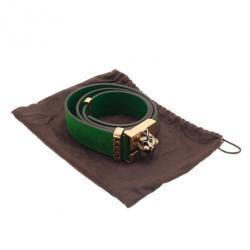 Pre Owned حزام غوتشي إبزيم نمر جلد مدبوغ أ خضر 90 سم