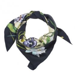 Pre Owned Gucci Black and Yellow Floral Silk Square Scarf