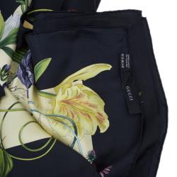 Pre Owned Gucci Black and Yellow Floral Silk Square Scarf