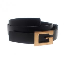 مملوكة مسبقًا حزام غوتشي أبزيم حرف G جلد أسود 75 سم