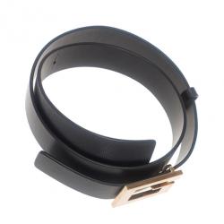 مملوكة مسبقًا حزام غوتشي أبزيم حرف G جلد أسود 75 سم