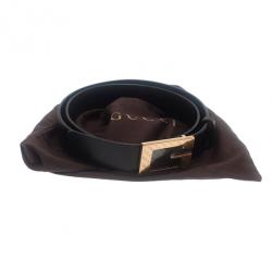 مملوكة مسبقًا حزام غوتشي أبزيم حرف G جلد أسود 75 سم