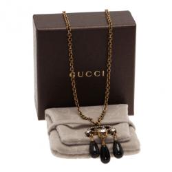 Pre Owned Gucci White Crystals and Black Glass Drops Pendant Necklace