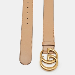Pre Owned Gucci Beige Leather GG Marmont Buckle Belt 85CM