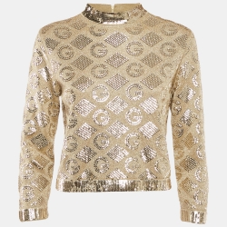 Gucci Gold Sequined Lurex Knit Long Sleeve Top M