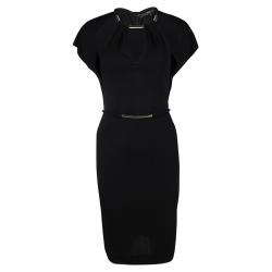 Gucci Black Knit Metal Embellished Cutout Detail Belted Dress S