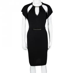 Gucci Black Knit Metal Embellished Cutout Detail Belted Dress S