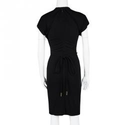 Gucci Black Knit Metal Embellished Cutout Detail Belted Dress S