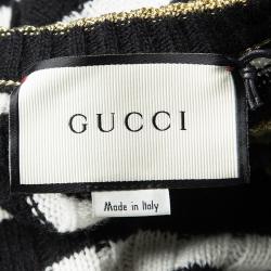 Gucci Monochrome Striped Floral Embroidered Cashmere and Wool Sweater L