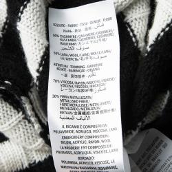 Gucci Monochrome Striped Floral Embroidered Cashmere and Wool Sweater L