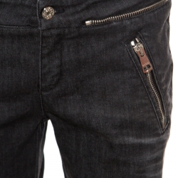 Pre Owned Gucci Dark Grey Faded Effect Denim Distressed Zip Detail Skinny Biker Jeans M