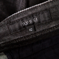 Pre Owned Gucci Dark Grey Faded Effect Denim Distressed Zip Detail Skinny Biker Jeans M