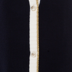 Pre Owned Gucci Navy Blue Web Trim Hanging Monkey Embroidered Embellished Cardigan S