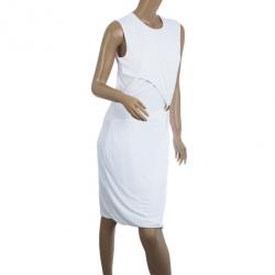 Pre Owned Gucci White Gathered Crewneck Dress L