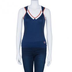 مملوكة مسبقًا Gucci Navy Contrast Trim Sleeveless Top XS