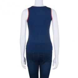 مملوكة مسبقًا Gucci Navy Contrast Trim Sleeveless Top XS
