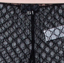 Pre Owned Gucci Black Logo Embroidered Tulle Sheer Leggings XS
