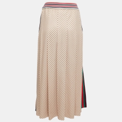 Gucci Beige GG Monogram Jersey Pleated Maxi Skirt L