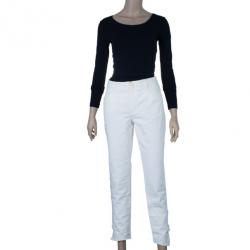 مملوكة مسبقًا L بنطال غوتشي دينيم أبيض أرجل ضيقة بإبزيم 