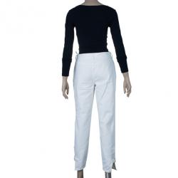 مملوكة مسبقًا L بنطال غوتشي دينيم أبيض أرجل ضيقة بإبزيم 