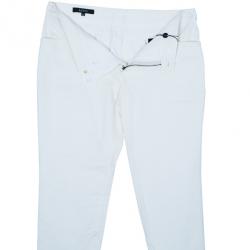 مملوكة مسبقًا L بنطال غوتشي دينيم أبيض أرجل ضيقة بإبزيم 