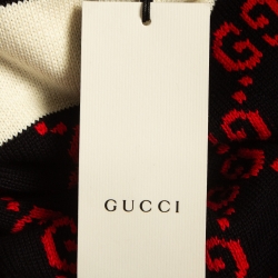 Pre Owned Gucci Red/Black GG Monogram Patterned Knit Sweater L
