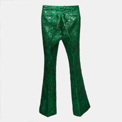 Gucci Green Floral Jacquard Flared Trousers XS